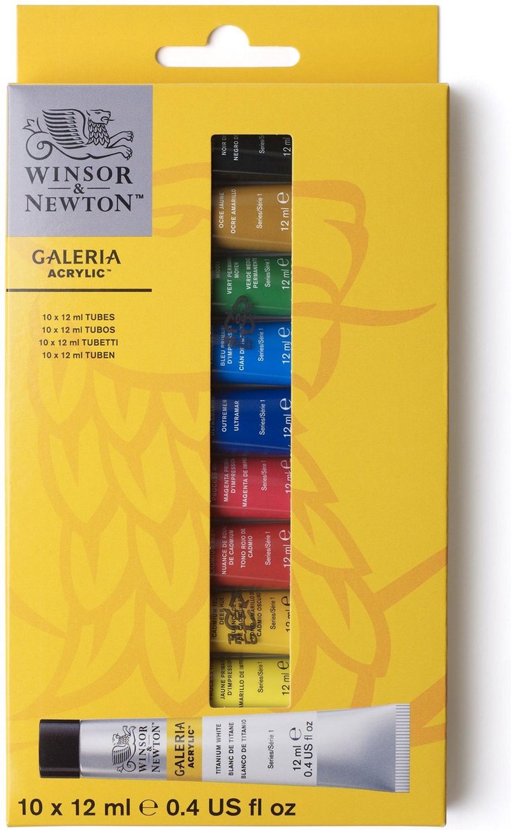 Winsor Newton 2190605 Galeria Akrylfarvesæt – 10 × 12 ml – Akrylfarvestartsæt til begyndere kunstnere