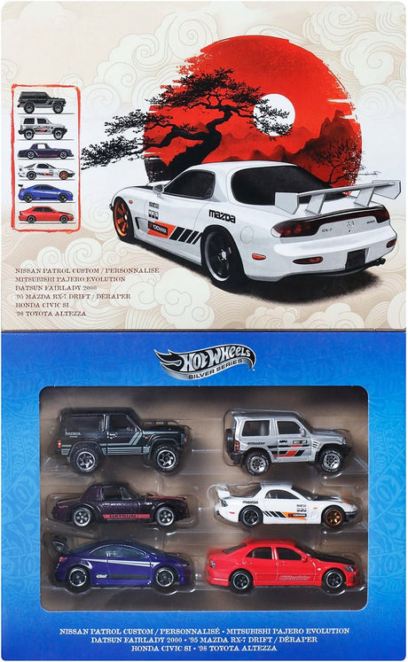 Hot wheels sølv serie - sæt med 6 japanske køretøjer