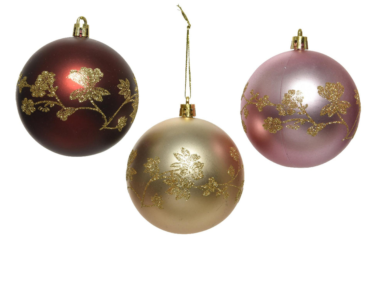 Decoris julekugler mix 12 stk guld, rød og pink