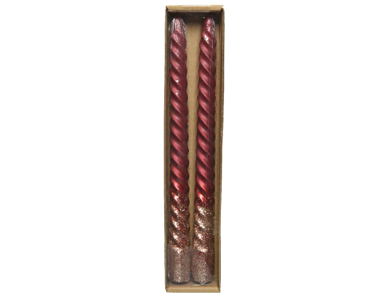 Decoris middagslys swirl okseblod glitter 25cm 2 stk