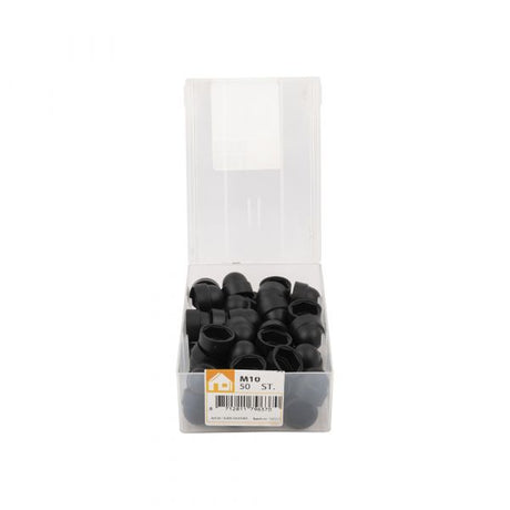 Dækhættemøtrik m10 sort plastikbalje 50 stk.