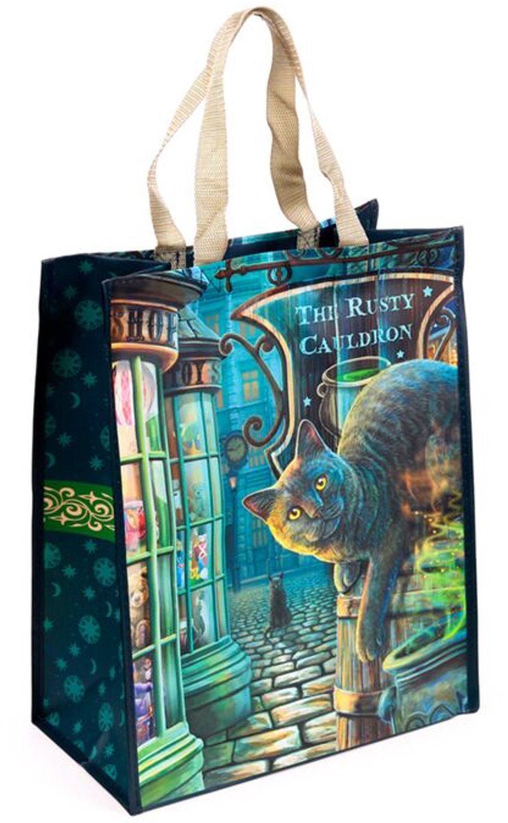 Puckator taske shopper - lisa parker the rusty cauldron cat - bæredygtig - 40x33x17cm