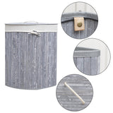 Homestyle pro rund sammenfoldelig bambus vasketøjskurv 35x50 cm grå hvid