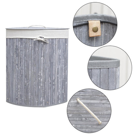 Homestyle pro rund sammenfoldelig bambus vasketøjskurv 35x50 cm grå hvid