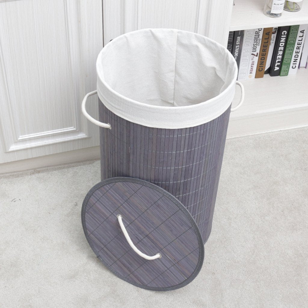 Homestyle pro rund sammenfoldelig bambus vasketøjskurv 35x50 cm grå hvid
