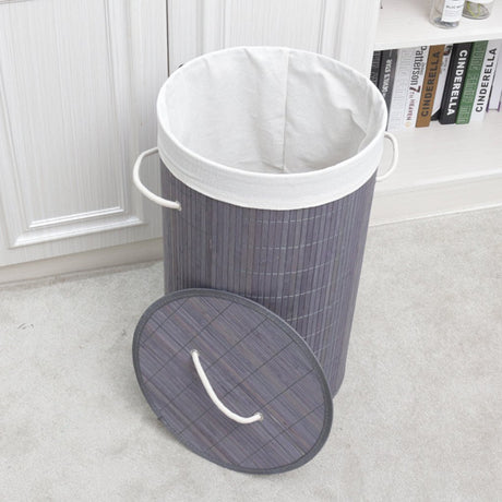 Homestyle pro rund sammenfoldelig bambus vasketøjskurv 35x50 cm grå hvid