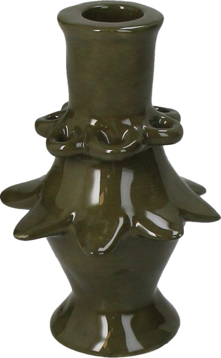 Hd collection kandelaar stoneware groen 8,8x8,8x13cm