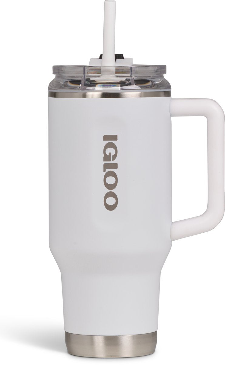 Igloo - flip 'n' sip - drikkekop med sugerør - hvid - 0,946l - termokande - rustfrit stål - drikkekop til skole