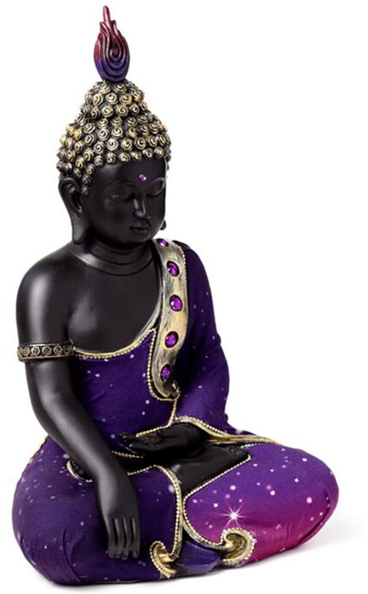 Puckator statue - Buddha Thai - drømmemeditation - rhinsten - lilla sort guld - 30x9x12,5cm