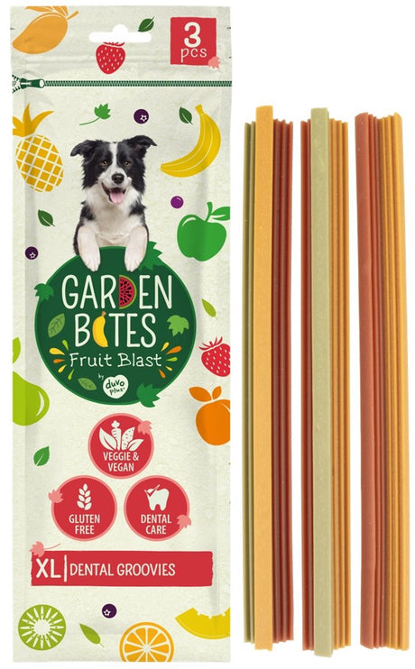 Havebid duvoplus - frugtagtige dental groovies hundesnacks - hundegodbidder - vegetarisk glutenfri - ekstra store 3 stk.