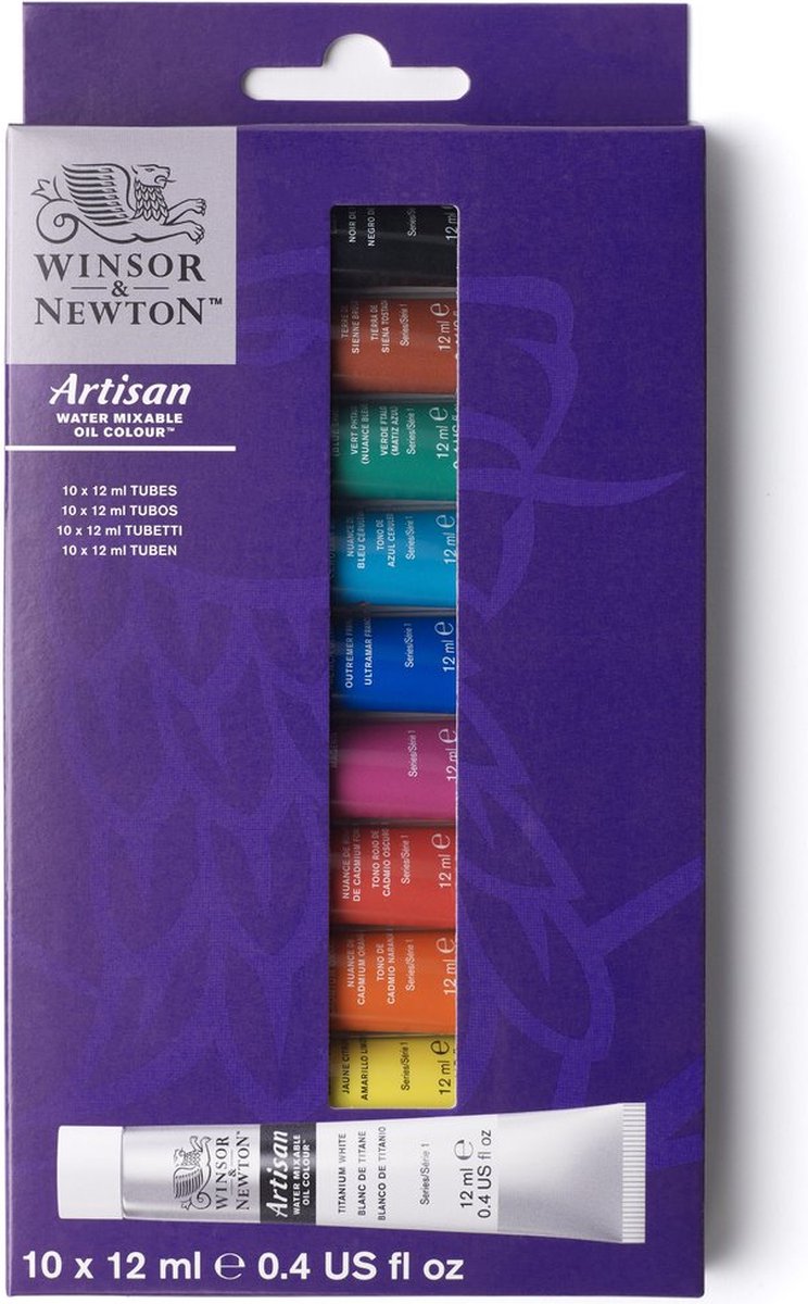 Winsor Newton 1590271 artisan vandblandbar oliemalingsæt – 10 × 12 ml – vandblandbar oliemaling – startsæt