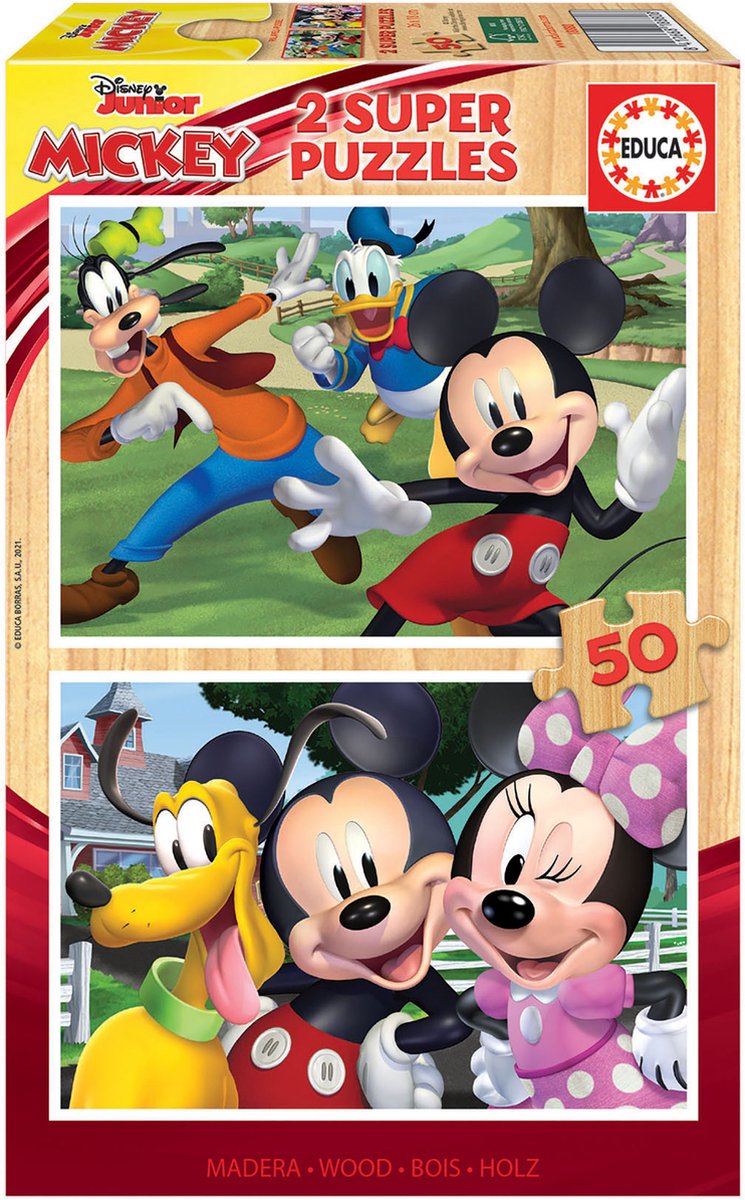 Educa - puslespil - 2 x 50 brikker - træ - mickey friends