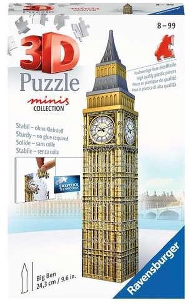 Ravensburger 3D mini Big Ben puslespil - 60 brikker - størrelse 24 cm