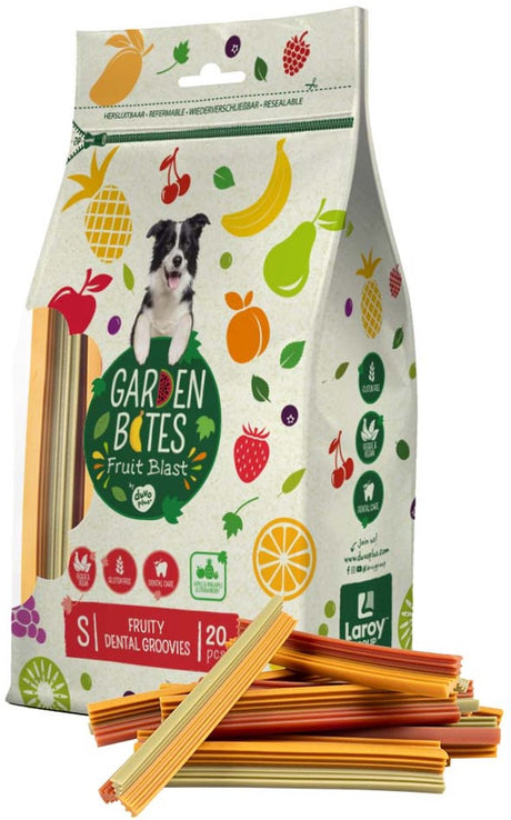 Havebid duvoplus - frugtagtige dental groovies hundesnacks - hundegodbidder - vegetarisk glutenfri - små 20 stk.