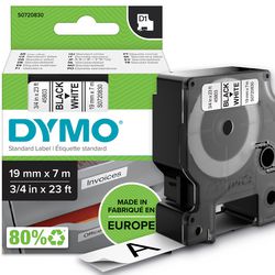 Dymo tapes d1 polyester 19mmx7m sort og hvid blank