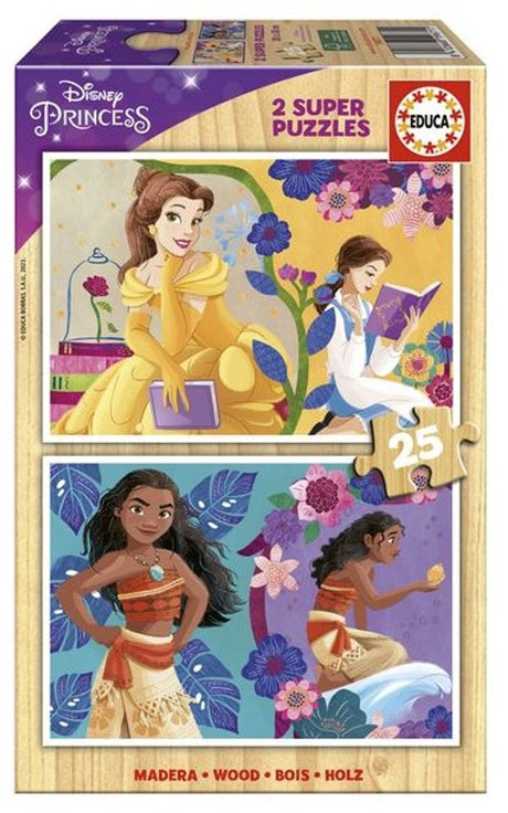 Educa træpuslespil disney prinsesse bella og vaiana 2x25 brikker.