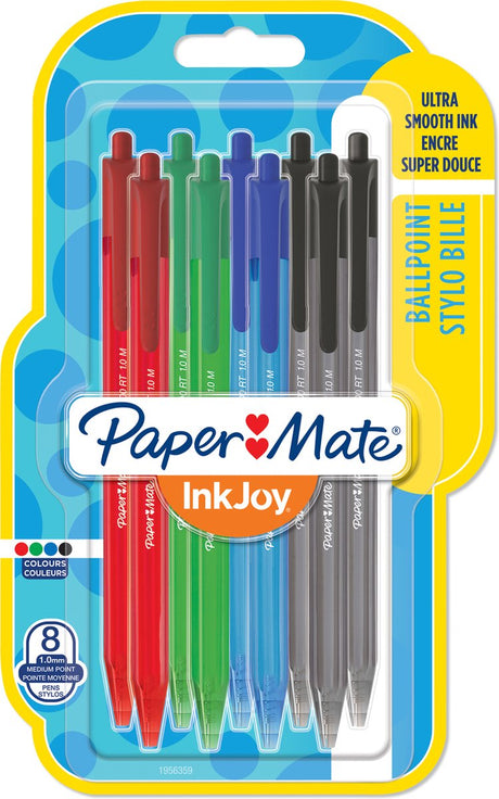Paper mate inkjoy 100rt udtrækkelige kuglepenne | mellempunkt (1,0 mm) | sort, blå, rød og grøn | 8 stk