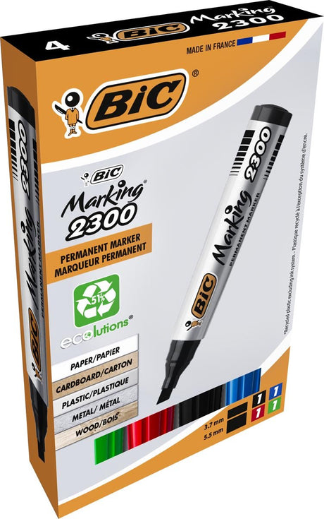 Bic markering 2300, linjebredde: 3,7-5,5 mm, 4 div, forskellige farver