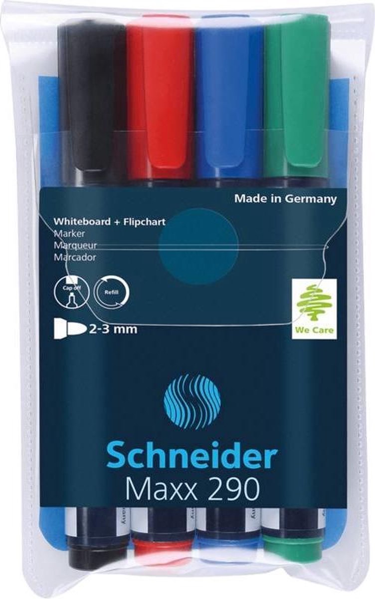 Schneider skriveredskaber schneider whiteboard tuscher - maxx 290 - rund spids - 4 stk - til whiteboard og flipover - s-129094
