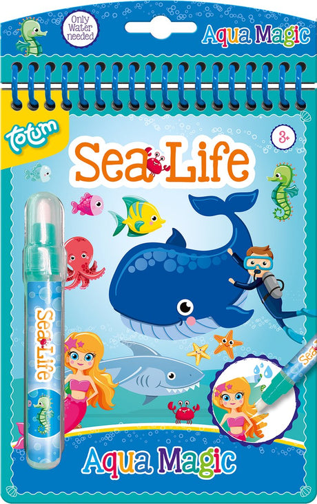 Totum junior magisk vandmalebog junior sealife havdyr - genanvendelig malebog tegning og farvelægning aqua magic pædagogisk småbørnslegetøj 16 x 21 cm