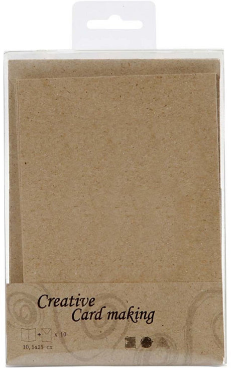 Creativ firmakort og kuverter, kortstørrelse 10,5x15 cm, kuvertstørrelse 11,5x16,5 cm, natur, 10 sæt 1 æske