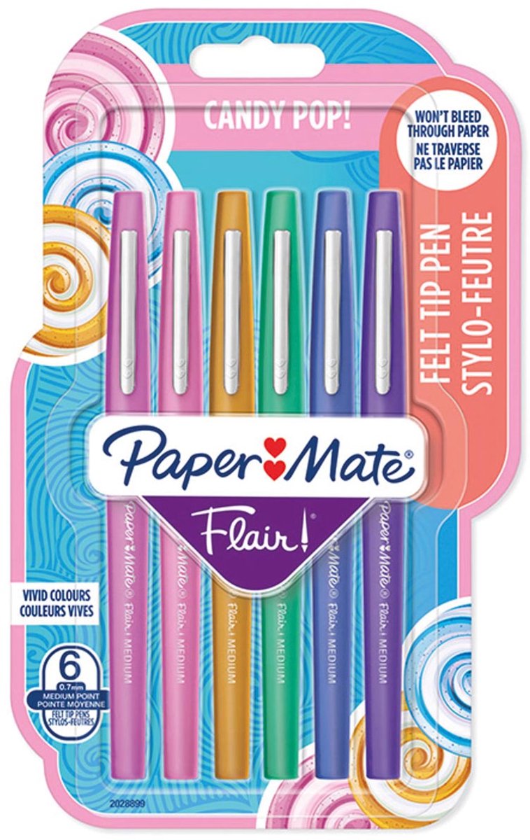 Paper mate flair tuschpenne candy pop - medium spids (0,7 mm) - forskellige farver - 8 stk.