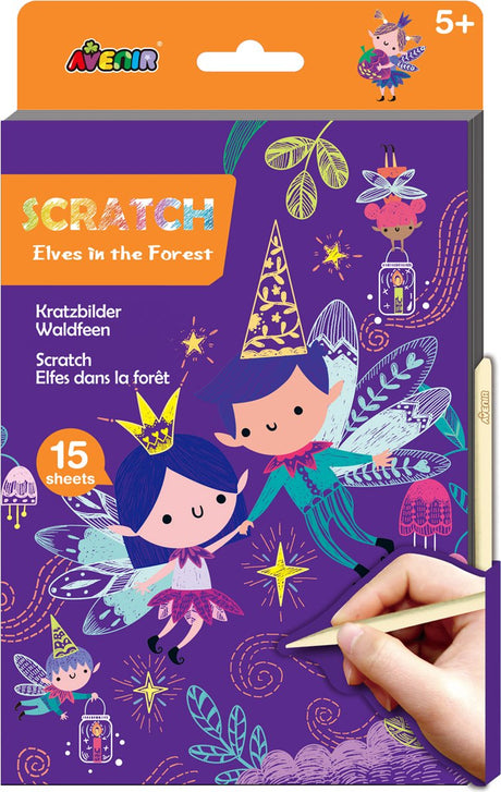 Avenir scratch kunstbog a5 - nisser i skoven - 15 sider - kreativ leg - 5+