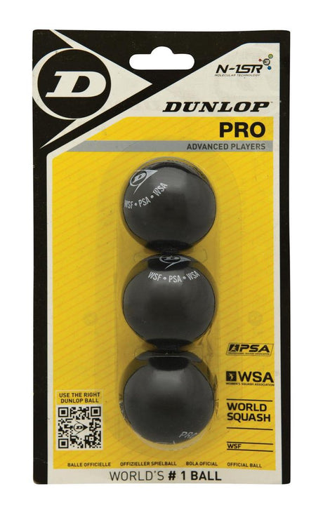 Dunlop pro - squashbolde konkurrencespiller - 3ball blister - sort