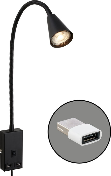 Briloner justra - indstikslampe - læselampe - drejelig - 2 USB-porte - væglampe - 48,5 x 6 x 42,5 cm - sort