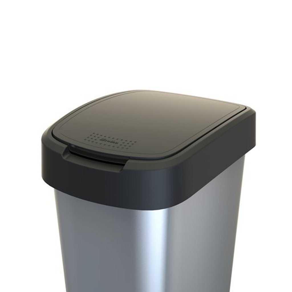 Rotho twist affaldsspand med svinglåg 50l - sølvmetalfarvet - BPA-fri - inkl. 6 klistermærker til forskellige affaldsstrømme