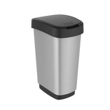 Rotho twist-affaldsspand med svinglåg 25l - sølvmetallic - BPA-fri - inkl. 6 klistermærker til forskellige affaldsstrømme