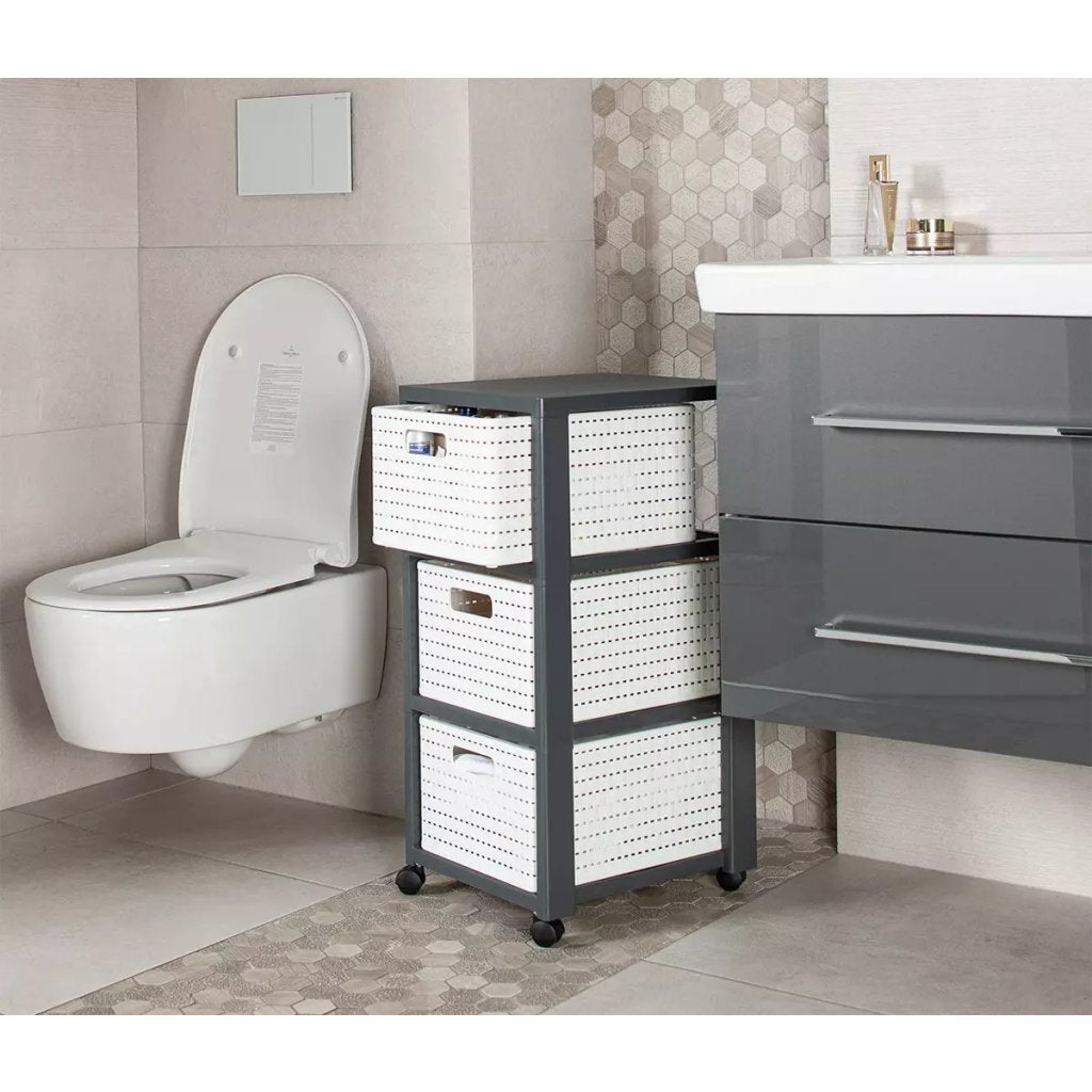 Rotho country design kommode med hjul 3x18l hvid