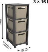 Rotho tower brisen design kommode 3x16l med cappuccinohjul