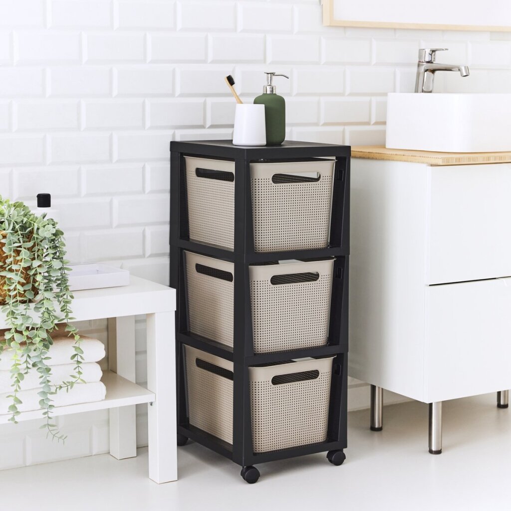 Rotho tower brisen design kommode 3x16l med cappuccinohjul