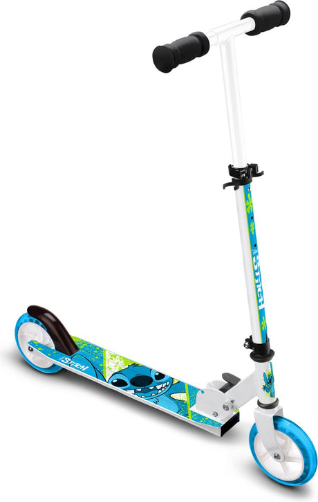 Disney stitch 2-hjulet børnescooter - foldbar - fodbremse - hvid blå