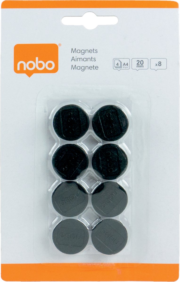 Nobo tavlemagneter - 20mm - 8 stk - sorte