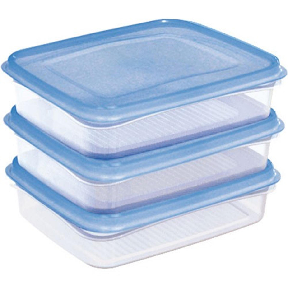 Sunware club cuisine fryseboks sæt 0,7 liter transparent blå sæt med 3 styk 17,5x14x4,4cm