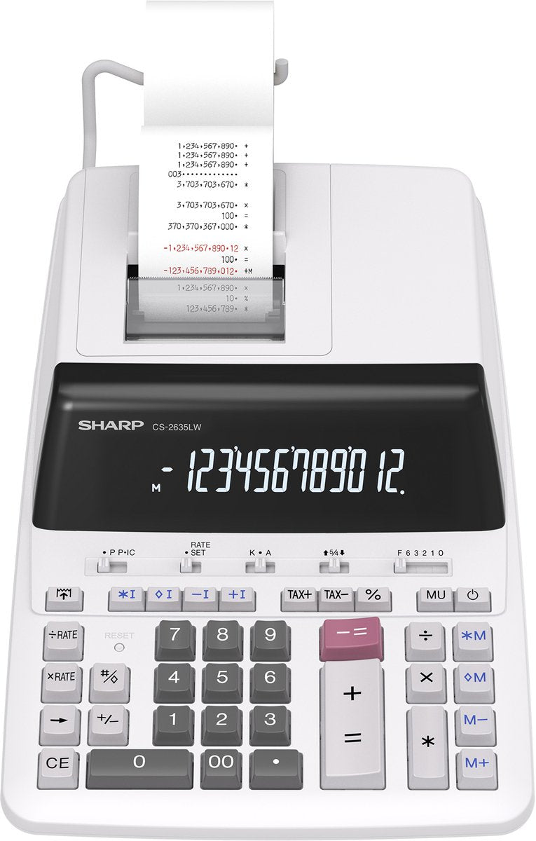 Sharp lommeregner cs2635lw - grå - med printrulle - sh-cs2635lw