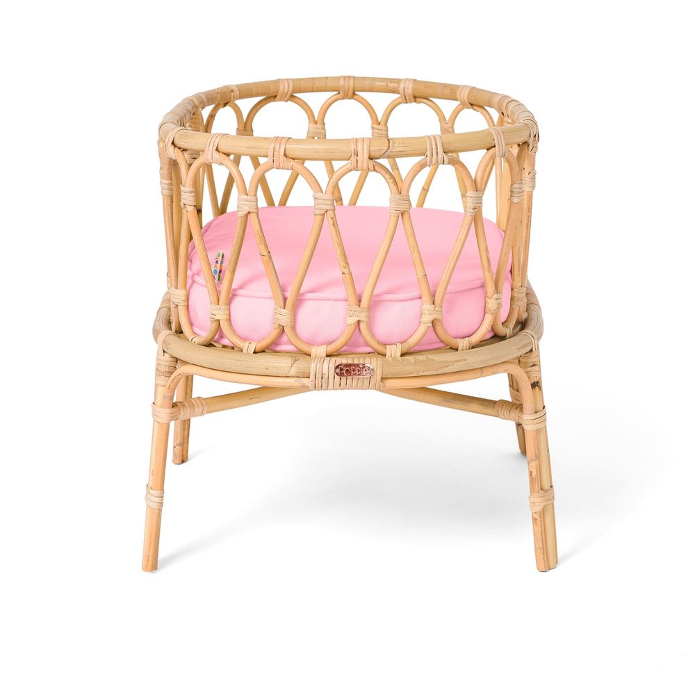 Rattan dukke vugge med pink madras