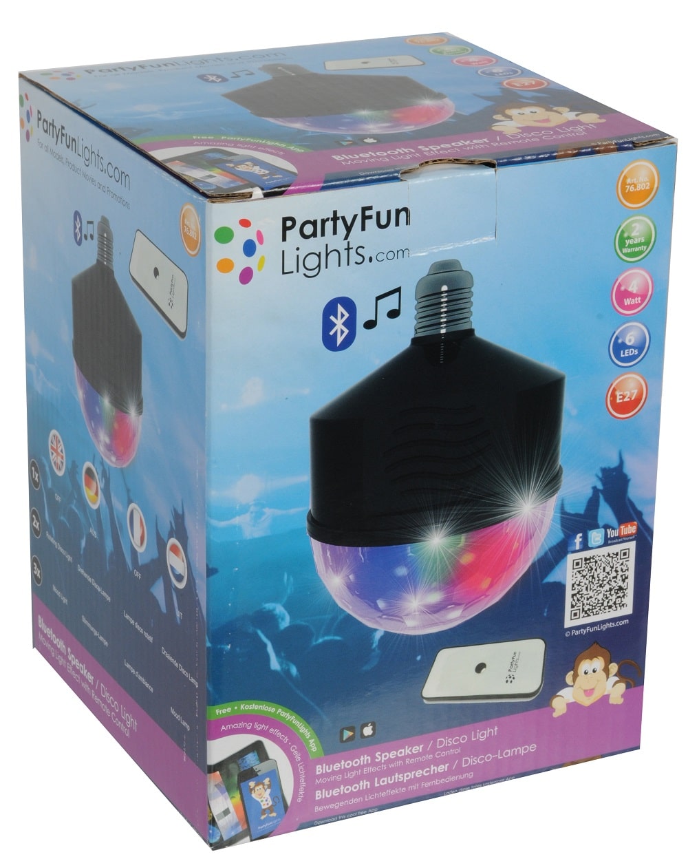 Kotronic party fun lights discokugle med Bluetooth og højttaler