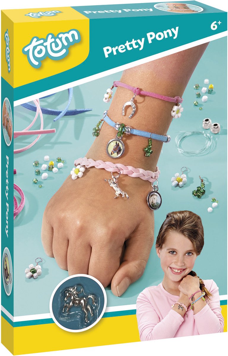 Totum smuk pony - håndværkssæt til at lave hestesmykker - lav charmearmbånd med hestesko og heste charms - kreativt legetøj piger håndværkssæt - gavetip