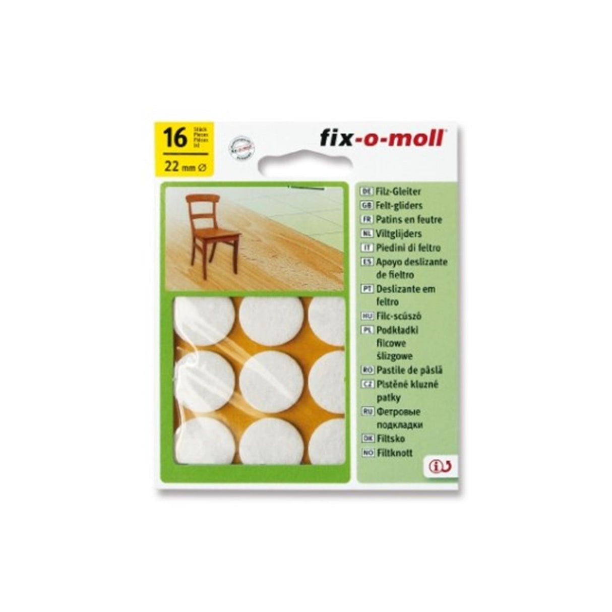 Fix-o-moll filtglider ø22mm hvid