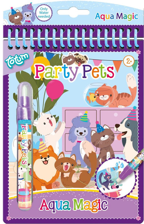 Totum aqua magic waterkleurboek - party pets - 5 kleurplaten - herbruikbaar - speelgoed kinderen - knutselen - voor meisjes en jongens - vanaf 2 jaar -