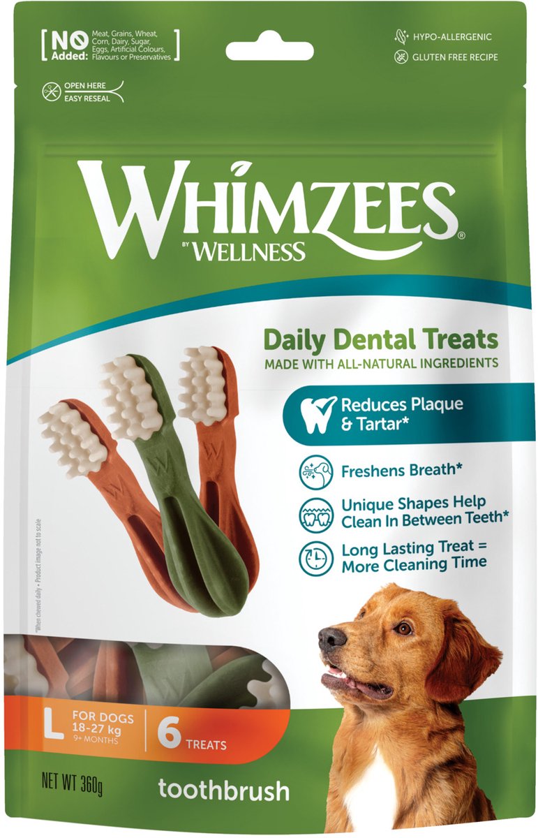 Whimzees tandbørste stjerne l - tyggesnacks - hund - 14,5 cm - 6 stk.