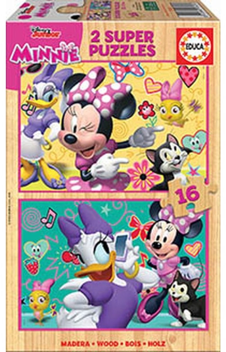 Educa - puslespil 2 x 16 stykker træ - minnie