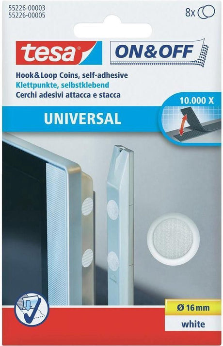 Tesa on off 55226-03-00 Velcro-punkter til fastklæbning af krog og løkkedel (ø) 16 mm hvid 8 par