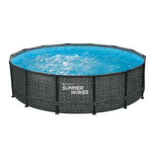 Sommerbølger rammer pool rund - ⌀427 x 107 cm - inklusive filterpumpe - filterpatron - dæksel - jordklud - stige - vedligeholdelsessæt