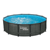 Sommerbølger rammer pool rund - ⌀427 x 107 cm - inklusive filterpumpe - filterpatron - dæksel - jordklud - stige - vedligeholdelsessæt