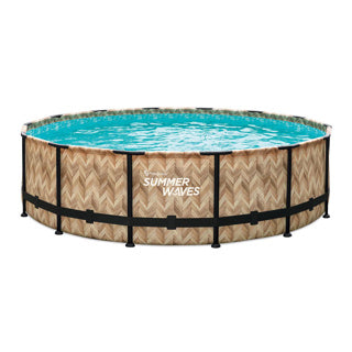 Sommerbølger rammer pool rund - ⌀427 x 107 cm - svømmebassiner - lysebrun - inklusive filterpumpe - poolpumpe - filterpatron - låg - jordklud - stige - vedligeholdelsessæt