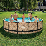 Sommerbølger rammer pool rund - ⌀427 x 107 cm - svømmebassiner - lysebrun - inklusive filterpumpe - poolpumpe - filterpatron - låg - jordklud - stige - vedligeholdelsessæt